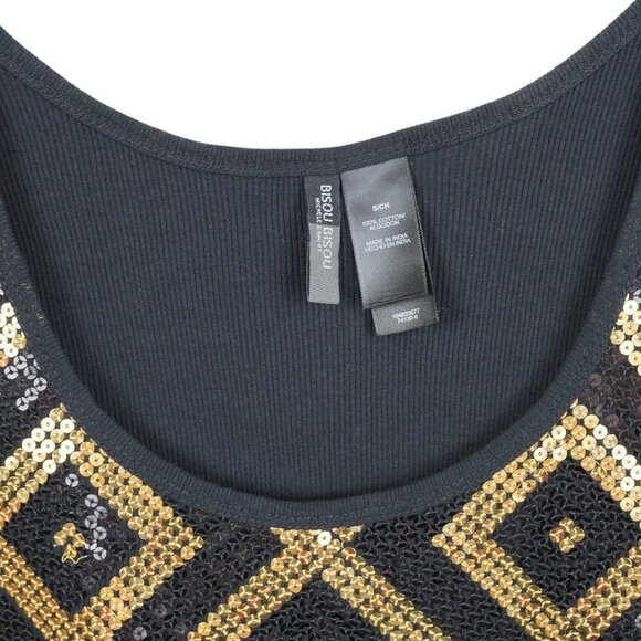 NWT Bisou Bisou Black Gold Sequins Dot Tank Top Sz S‎ - Picture 3 of 8